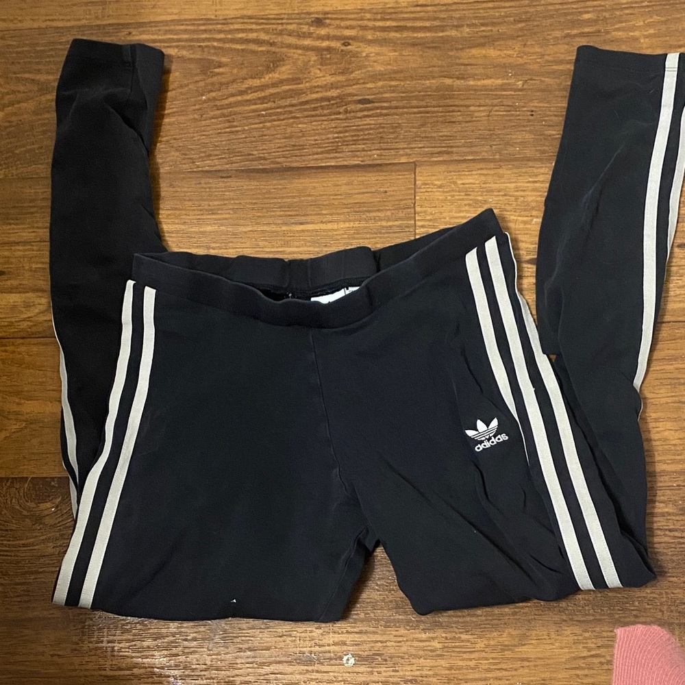 Adidas womenBlack Leggings with White Stripes